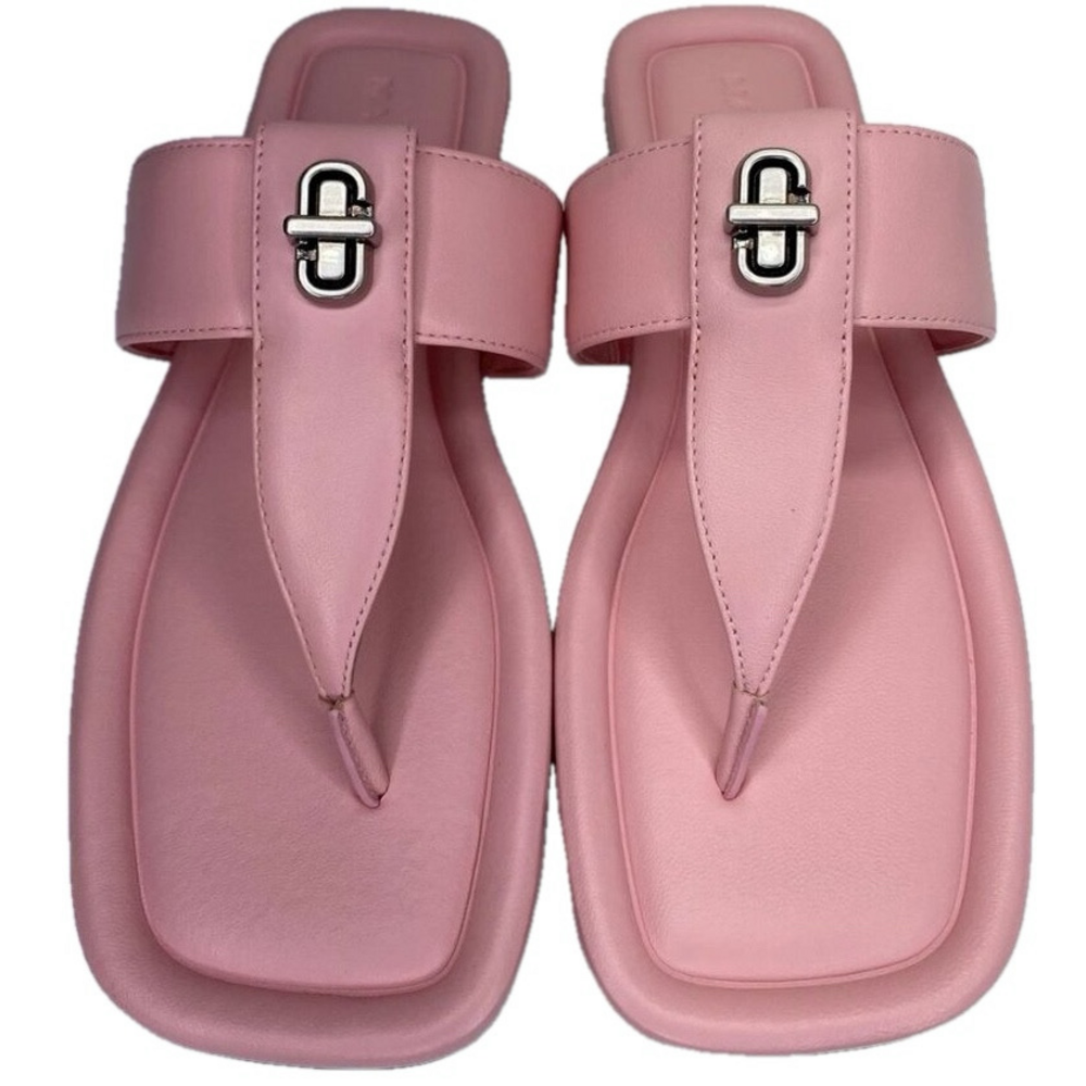 Marc Jacobs Women’s Dual T-Strap Sandals Ribbon Pink Size 6 Square Toe Flats